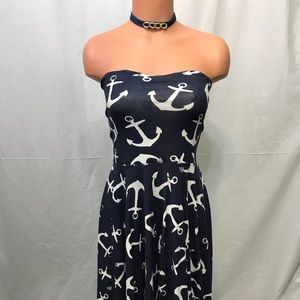 J Crew Topless Anchor Blue and White Dress-  Med.